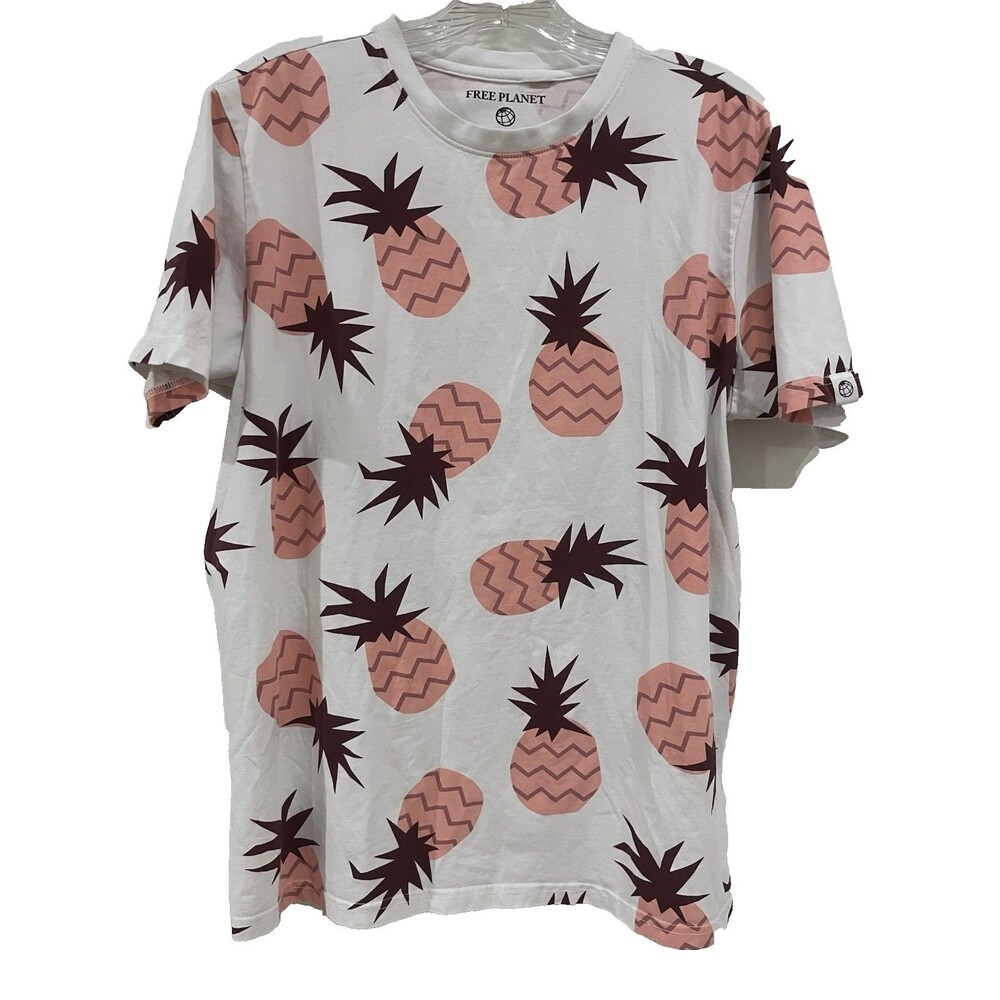 Free Planet Authentic Apparel Cotton Spandex  Tee Men’s Large Pink Pineapple